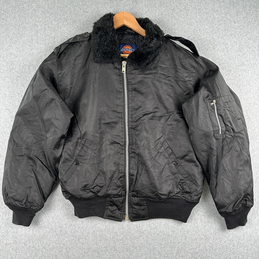 Dickies Jacket Mens S Black Bomber Faux Fur Collar Quilted Lining Full Zip Work